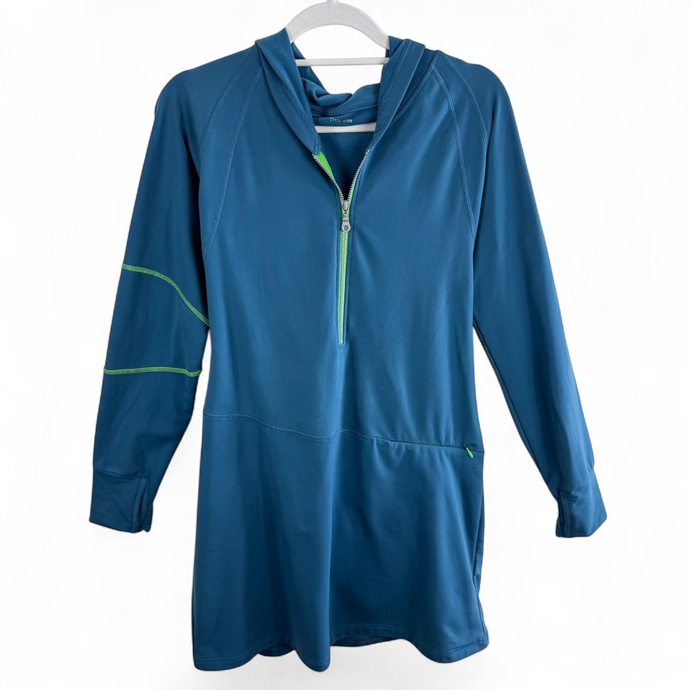 Title Nine Haven Dream Hoodie Dress Womens Teal Blue Quarter Zip Sporty Size M